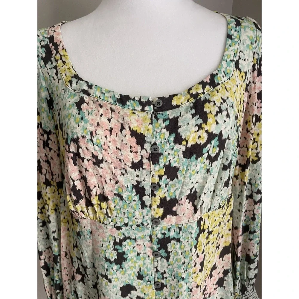 Loft Women S Top Garden‎ Floral Long Puff Sleeve Pesant Empire Cottage Blouse